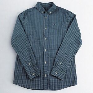 Vineyard Vines Button Down Whale Shirt Boys Large 16 Blue Green Plaid Preppy